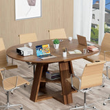 43-59in Extendable Round Conference Table for 4-8, Oval Wooden Meeting Table with Storage Shelf