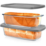 Glass Loaf Pans for Baking Bread with Lids 2 Set - 1.9 Qt, Oven & Dishwasher Safe