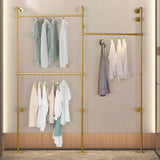 Gold 3-Tier Clothing Rack Wall Mounted Industrial Pipe Garment Rack Heavy Duty Metal Garment Frame