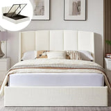 VELOCAVA Full Size Lift Up Storage Bed with Modern Wingback Headboard