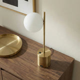 Ethereal Modern Small Brass Metal Table Lamp with White Glass Globe Shade