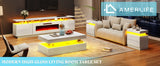 High Gloss 3 Pieces Living Room Table Set, Modern LED Coffee Table Sets