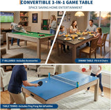3-in-1  7 FT, Billiard Pool Table Convertible to Dining Table and Table Tennis