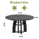 Farmhouse 47-Inch Round Kitchen Table for 4-6 People Adjustable Feet Wood Dining Table