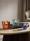 3 Colors Nordic Glass Candle Holder (Orange/Blue/Green), Square Striped 2 In 1