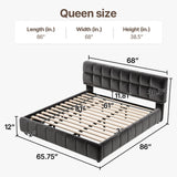 Queen Size Platform Bed with 38.5-inch High Extra-Thick Soft Headboard
