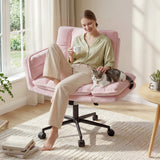 Criss Cross Chair with Wheels, Ergonomic Office Chair with Flip Armrests, Pet-Friendly Vanity Chair