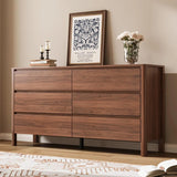Walnut Dresser for Bedroom, 55.1" Wide Dresser with 6 Drawers