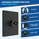 Bathroom Waterfall Shower Head, Fixed Showerheads with Adjustable Swivel Ball,