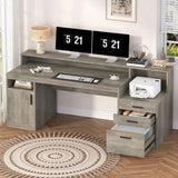 Executive Computer Desk with 3 Drawers amp Storage Shelves, 65 Inch Home Office Desk