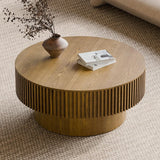 Round Wooden Coffee Table with Storage Shelf for Living Room Apartment