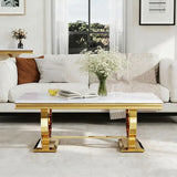 Elegant Gold and White Marble Coffee Table for Living Room and Foyer