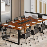 10-Person Industrial Style Metal Conference Table with Power Outlets and Cable
