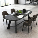 6-8 Person Oval Conference Table, Rustic Black 70.86"W Modern Boardroom Desk Office Meeting Room