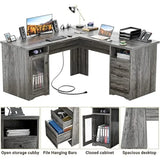 L Shaped Desk with Drawers, 60 Inch Corner Computer Desks with USB Charging Port