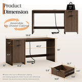 60" Fluted Home Office Desks with Storage, Modern Executive Desk Computer Desk