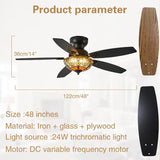 Ceiling Fans with Lights 48 Ceiling Fan Chandelier with 5 DualBlades and Glass Shade