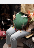 Round Shape Pillows Embroidery Cushion Crane Pattern Decorative Pillow Cover For Sofa Chair
