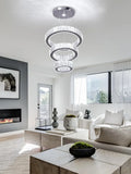 Crystal Chandeliers 3 Rings Ceiling Light Fixture LED Chandelier for High Ceiling Hanging