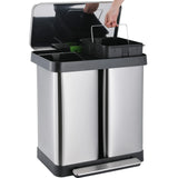 AOOU 16 Gallon Dual Trash Can, 60L(2x30L) Stainless Steel Kitchen Garbage Can