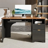 55 inch Computer Desk with Keyboard Tray and Power Outlet Modern Home Office Desk