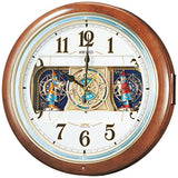 Wall clock for living room, wood finish, black with wave-shaped hands