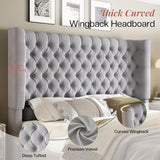 King Size Platform Bed Frame, 6.3” Thick Upholstered Curved Headboard