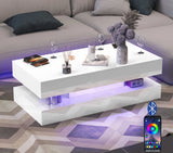 47.3IN LED Modern Coffee Table with 2 Storage Drawers for Living Room