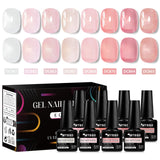 8pcs Nude Jelly Gel Nail Polish Set With Box Translucent Color Semi Permanent Soak Off UV LED Gel