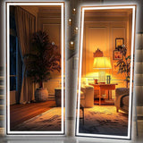 LED Lighted Floor Standing Mirror, Full Length Mirror with Lights for Bathroom
