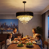 Modern Black & Gold Crystal Chandelier, Dimmable 5-Tier Round K9 Crystal Chandelier