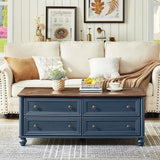 48 Rustic Coffee Table with Storage & Column Handle, Living Room/Office Blue