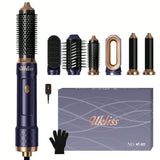 6-in-1 hot air comb for quick drying, straightening, curling, and voluminous styling - portable