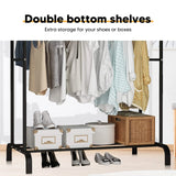 Double Rods Multi-functional Freestanding Bedroom Clothes Rack w/ Wheel