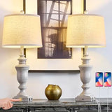 27.5" Set of 2 Bedside Lamp w/ 2 USB +AC Outlet Nightstand Lamps for Living