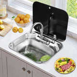 304 Stainless Steel RV Sink Kit Retractable Rotatable Faucet Tempered Glass Flip Lid Deep Basin Space-Saving