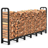 8 Ft Heavy Duty Firewood Rack Rustproof Metal Log Holder With 2 Lock Rings