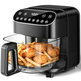 5QT Glass Air Fryer for home kitchen use, BPA-Free non-toxic material, black color, digital touch control with 1500W power and