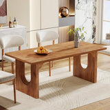 Modern Rectangular Dining Table, Wood Pedestal Base For 6-8 People