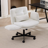TCGBKAF White Criss Cross Chair with Adjustable Arms Chenille Swivel Vanity Chair with Side Pockets Ergonomic Cross Legged Office Chair with Wheels Adjustable Height Computer Desk Chair