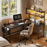 EnHomee Reversible L Shaped Desk Computer Desk with LED Light & Power