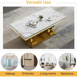 Luxury Marble Coffee Table with Gold Stainless Steel Pedestal Modern 47"