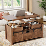 40" Farmhouse Lift Top Coffee Table with Sliding Barn Door, 4 in 1