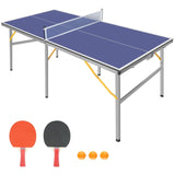 Mid-Size 6ft Foldable Portable Table Tennis Table Set with Net for Indoor