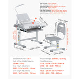 SucceBuy Kids Study Chair and Desk Set Study Desk and Chair for Kids with Table Lamp Adjustable Height  for Bedroom
