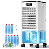 Portable air conditioner for indoor use, plastic housing, white, 3-in-1 swamp cooler with evaporative cooling, 3 speeds and 3 m