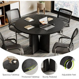 39 Small Round Conference Table with X-Base for Tight Spaces, Sleek Black