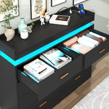 8 Drawer Dresser with LED Light, Modern Chest of Drawers for Closet, 47"