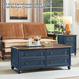 48 Rustic Coffee Table with Storage & Column Handle, Living Room/Office Blue