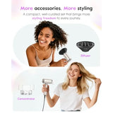 Travel hair dryer for international use, ABS plastic, white, dual voltage 100-240V with ionic